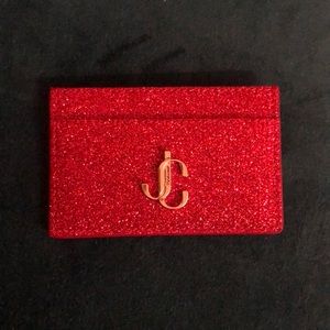Jimmy Choo JC Logo Glitter cardholder in Red